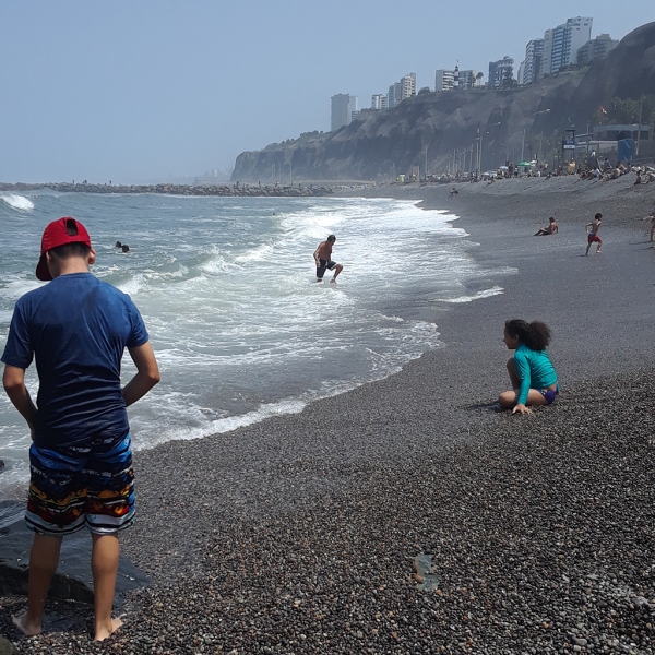 Visiting a pebble beach.