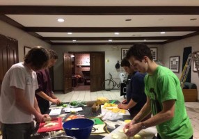 Hard at work prepping the veggies